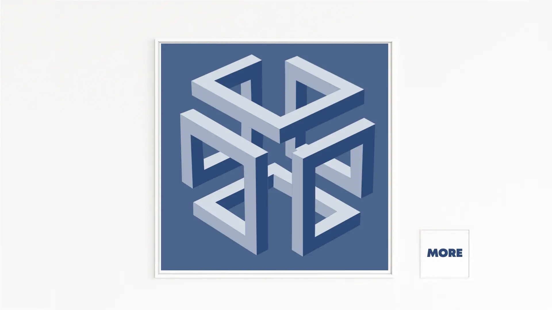 CAGE | Vier verschränkte Penrose-Rahmen als schwebendes kubisches Gitter in Blautönen | Licht-Schatten-Kontrast | Optische Paradoxie | Fine-Art-Print auf Hahnemühle, Alu-Dibond, weiß gerahmt mit Schattenfuge | Nur im Art Store zu bestellen