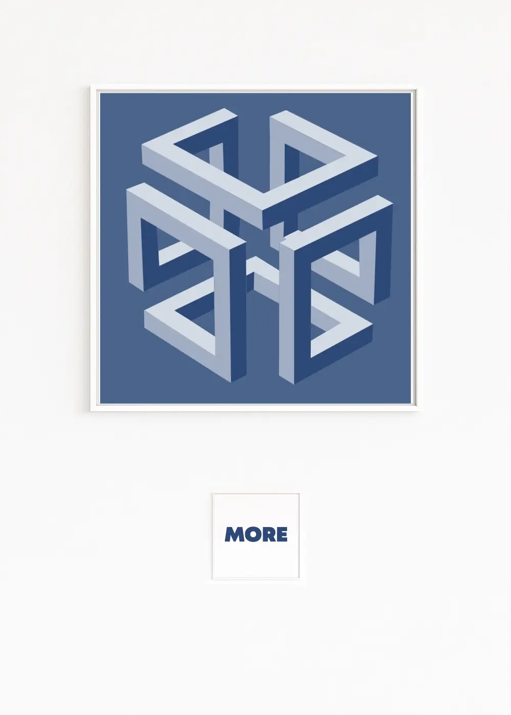 CAGE | Four interlocked Penrose frames forming a floating cubic grid in blue tones | Light–shadow contrast | Optical paradox | Fine art print on Hahnemühle, Alu-Dibond, white frame with shadow gap | Available exclusively in the Art Store