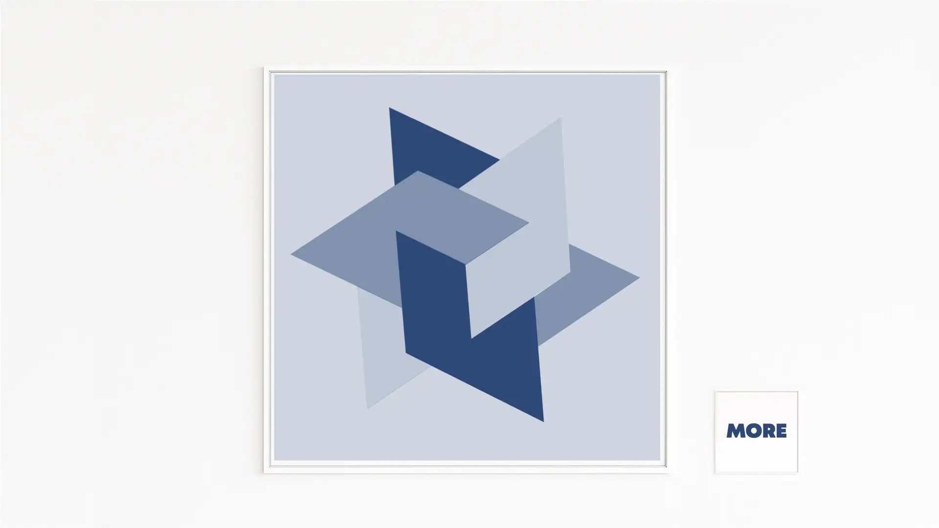 LEVEL | Zeigt ineinandergesteckte, überlagerte geometrische Flächen in Blautönen | Frei schwebend im Raum | Abstraktes 3D-Grafikdesign | Symbol für Fortschritt und neue Ebenen | Hochwertig gerahmter Kunstdruck | Direkt online vom Künstler kaufen