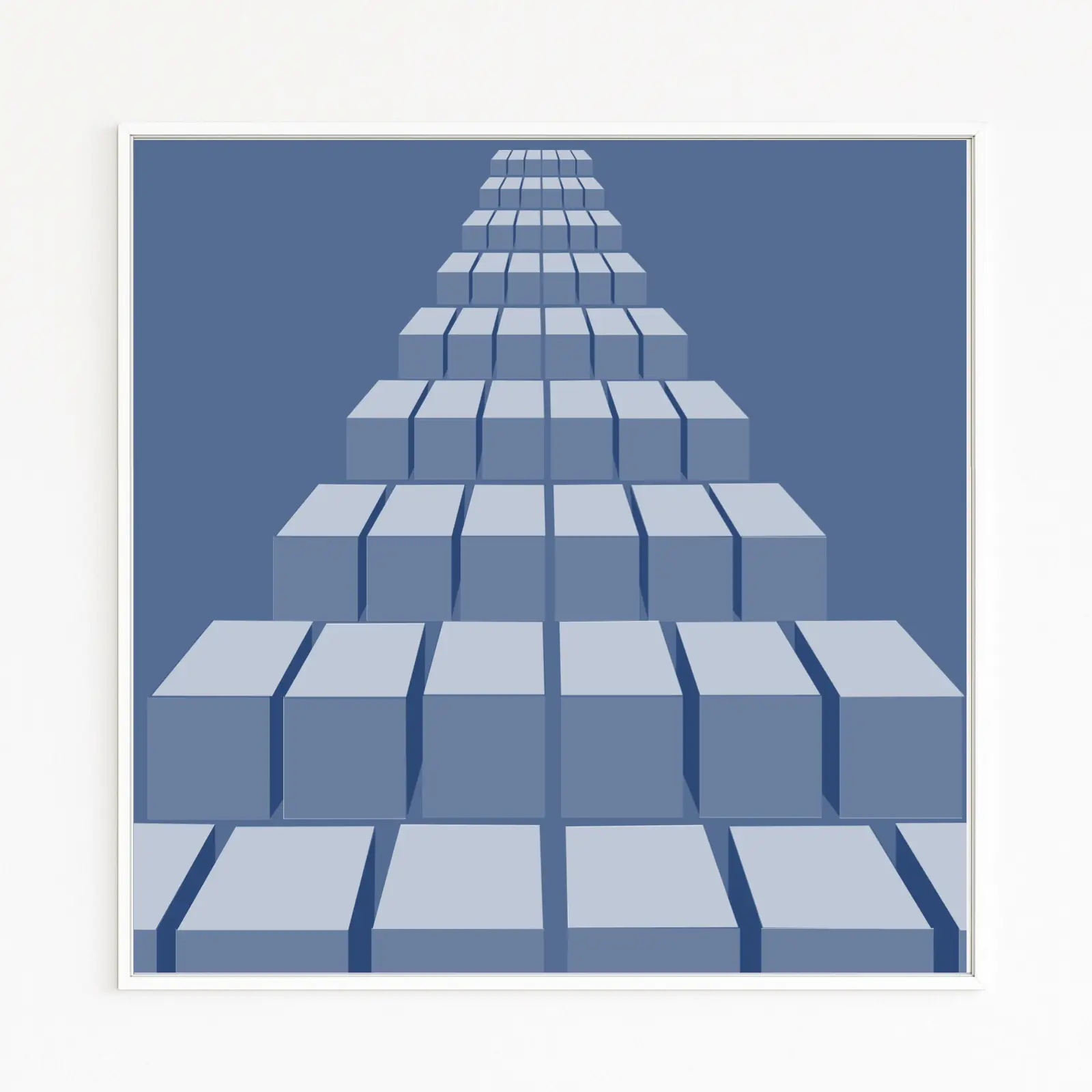 TIEFE | Endlos gestaffelte Quader reihen sich aneinander | Unendliche Würfelreihen laufen perspektivisch in die Ferne | Symmetrisch | Blau | Exklusive, hochwertige Fine-Art-Prints auf edlem Hahnemühle-Kunstdruckpapier | Nur online TIEFE | Endlos gestaffelte Quader reihen sich aneinander | Unendliche Würfelreihen laufen perspektivisch in die Ferne | Symmetrisch | Blau | Exklusive, hochwertige Fine-Art-Prints auf edlem Hahnemühle-Kunstdruckpapier | Nur online