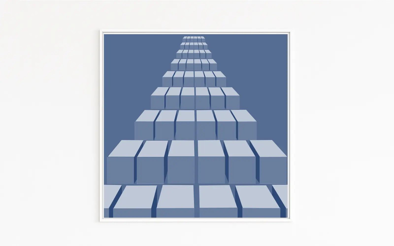 TIEFE | Endlos gestaffelte Quader reihen sich aneinander | Unendliche Würfelreihen laufen perspektivisch in die Ferne | Symmetrisch | Blau | Exklusive, hochwertige Fine-Art-Prints auf edlem Hahnemühle-Kunstdruckpapier | Nur online TIEFE | Endlos gestaffelte Quader reihen sich aneinander | Unendliche Würfelreihen laufen perspektivisch in die Ferne | Symmetrisch | Blau | Exklusive, hochwertige Fine-Art-Prints auf edlem Hahnemühle-Kunstdruckpapier | Nur online