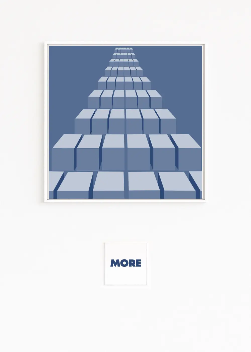 TIEFE | Endlos gestaffelte Quader reihen sich aneinander | Unendliche Würfelreihen laufen perspektivisch in die Ferne | Symmetrisch | Blau | Exklusive, hochwertige Fine-Art-Prints auf edlem Hahnemühle-Kunstdruckpapier | Nur online