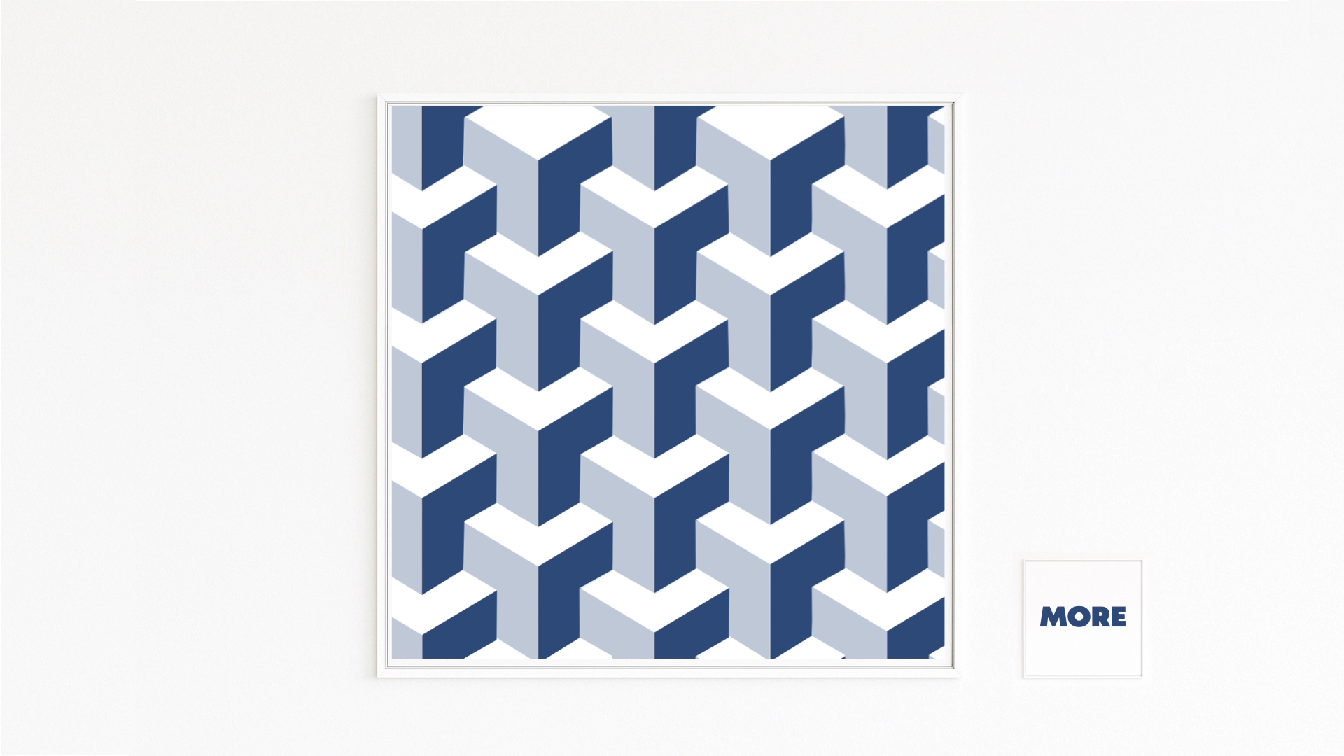 MONUMENT | Blaues 3D geometrisches Mosaik aus aufragenden Quadern | OP-Art Stil | Optische Architektur zwischen Licht und Schatten | Künstler und Kunst Geheimtipp | Signatur Art