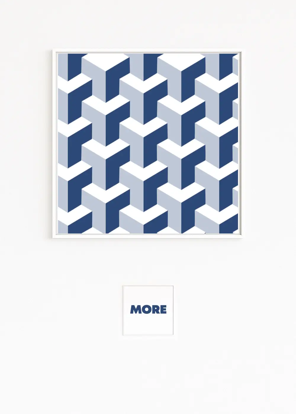 MONUMENT | Blaues 3D geometrisches Mosaik aus aufragenden Quadern | OP-Art Stil | Optische Architektur zwischen Licht und Schatten | Künstler und Kunst Geheimtipp | Signatur Art