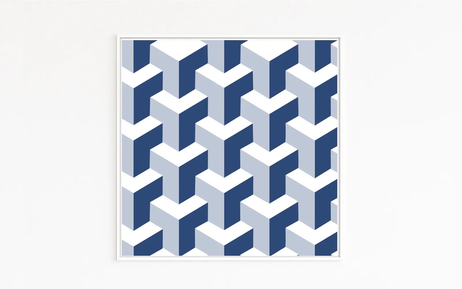 MONUMENT | Blue 3D geometric mosaic of rising cuboids | Op Art style | Optical architecture between light and shadow | Artist and art hidden gem | Signature art