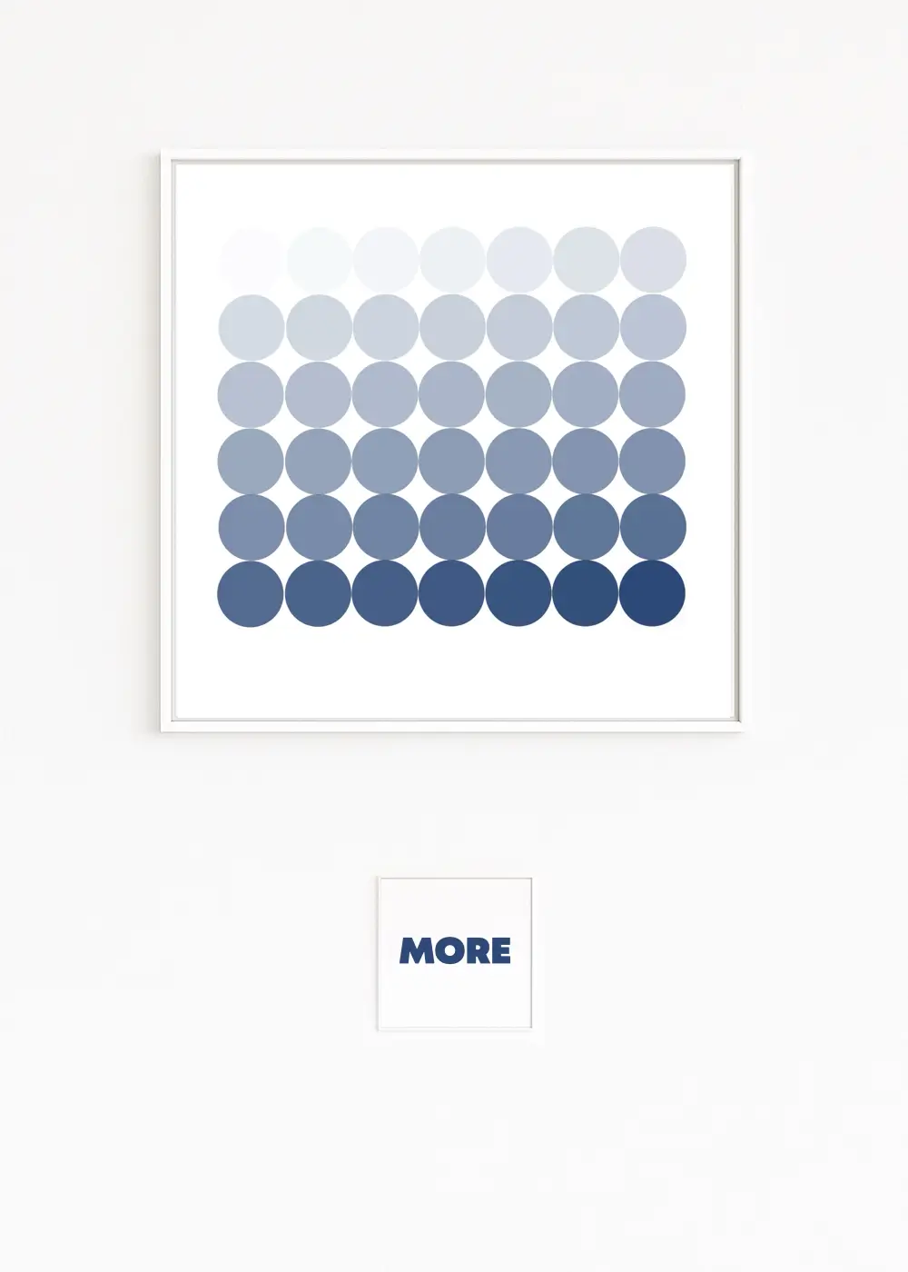 ERSCHEINEN | Kunstwerk mit 8 Reihen Kreise von Weiß zu Tiefblau | Minimalistischer Farbverlauf | Eine Kunstserie die gute Atmosphäre, gute Stimmung, gutes Klima verbreitet.